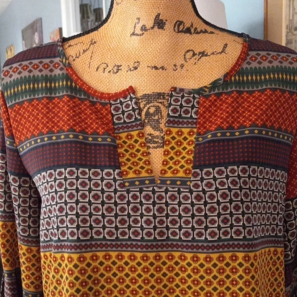 Ezra Multicolored Bohemian Moroccan Print Tunic Top - Image 9