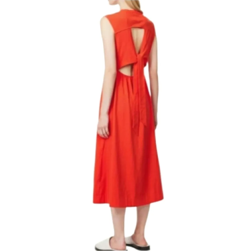 ME+EM Sleeveless Tie Back Organic Cotton Midi Dress Orange with pockets 8 Red - Image 4