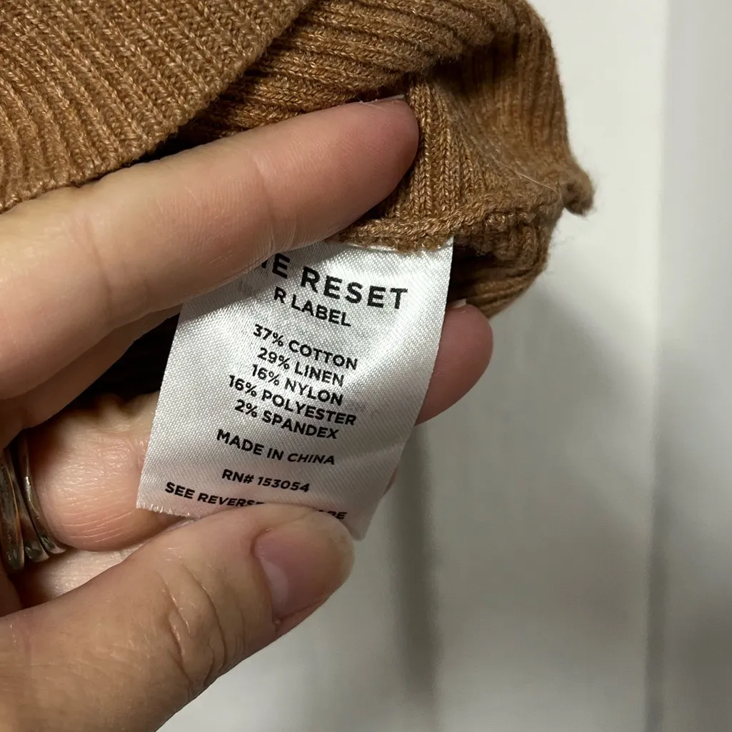 The Reset Oversized Essential pullover ribbed Cotton Linen Blend Sweater Tan S/M Size M - Image 5