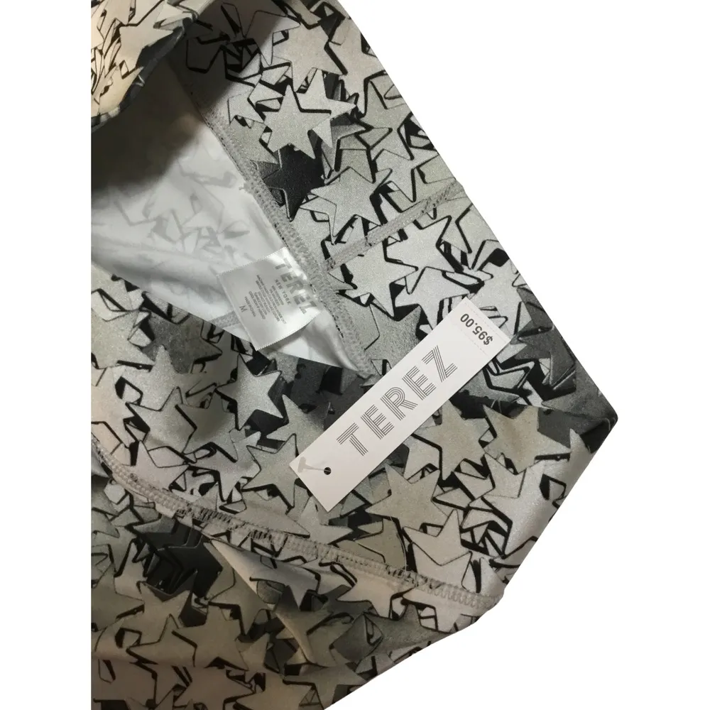 New Terez Leggings Womens M Silver Star Confetti High Waisted Full Length Gray - Image 6