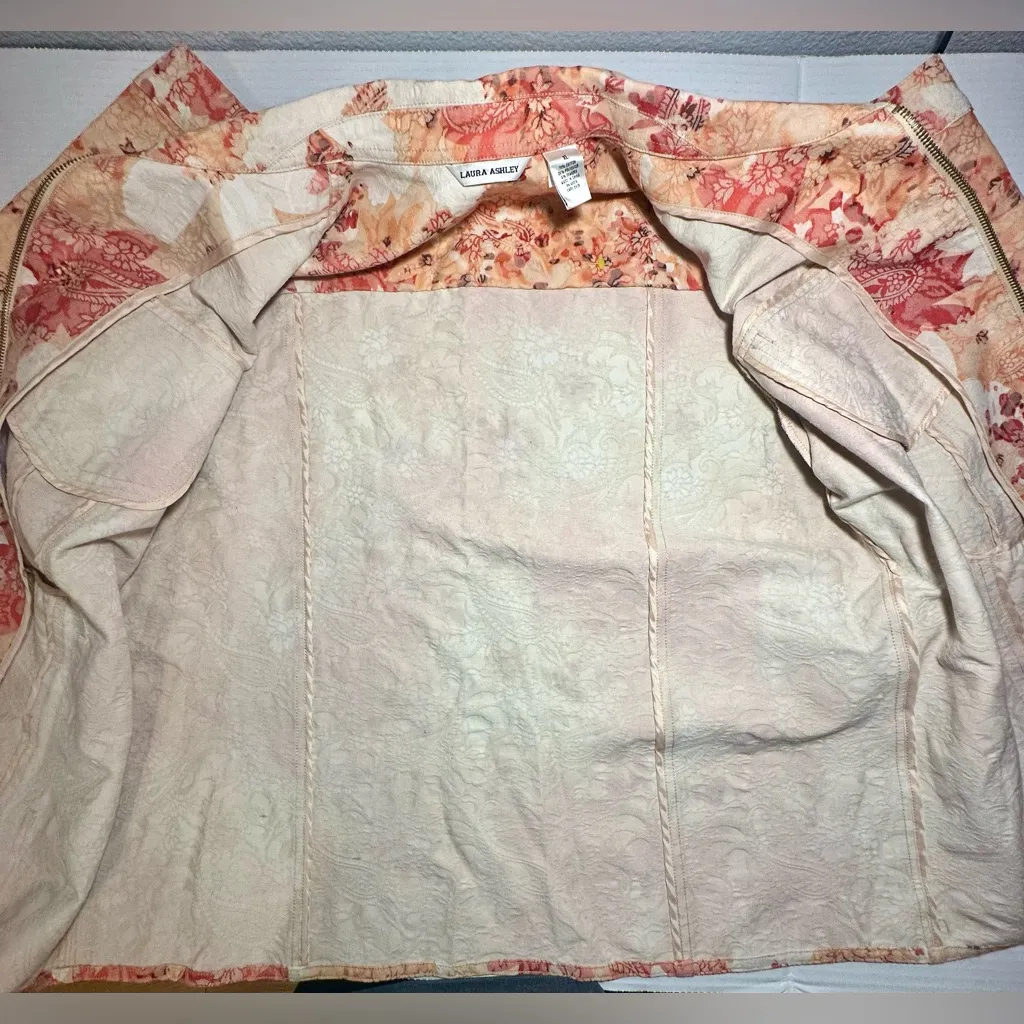 Laura Ashley Floral Zip Up Blazer‎ Jacket Peach Orange Casual Party Vacation XL - Image 7