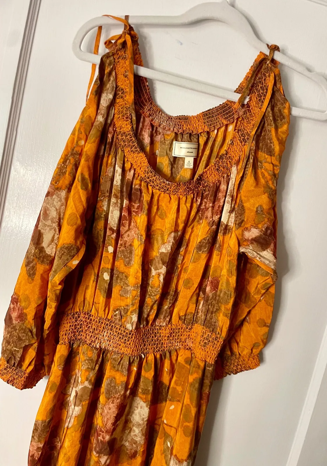 Anthropologie Floral Print Smocked Maxi Dress Orange Brown Bohemian Resort - Image 2