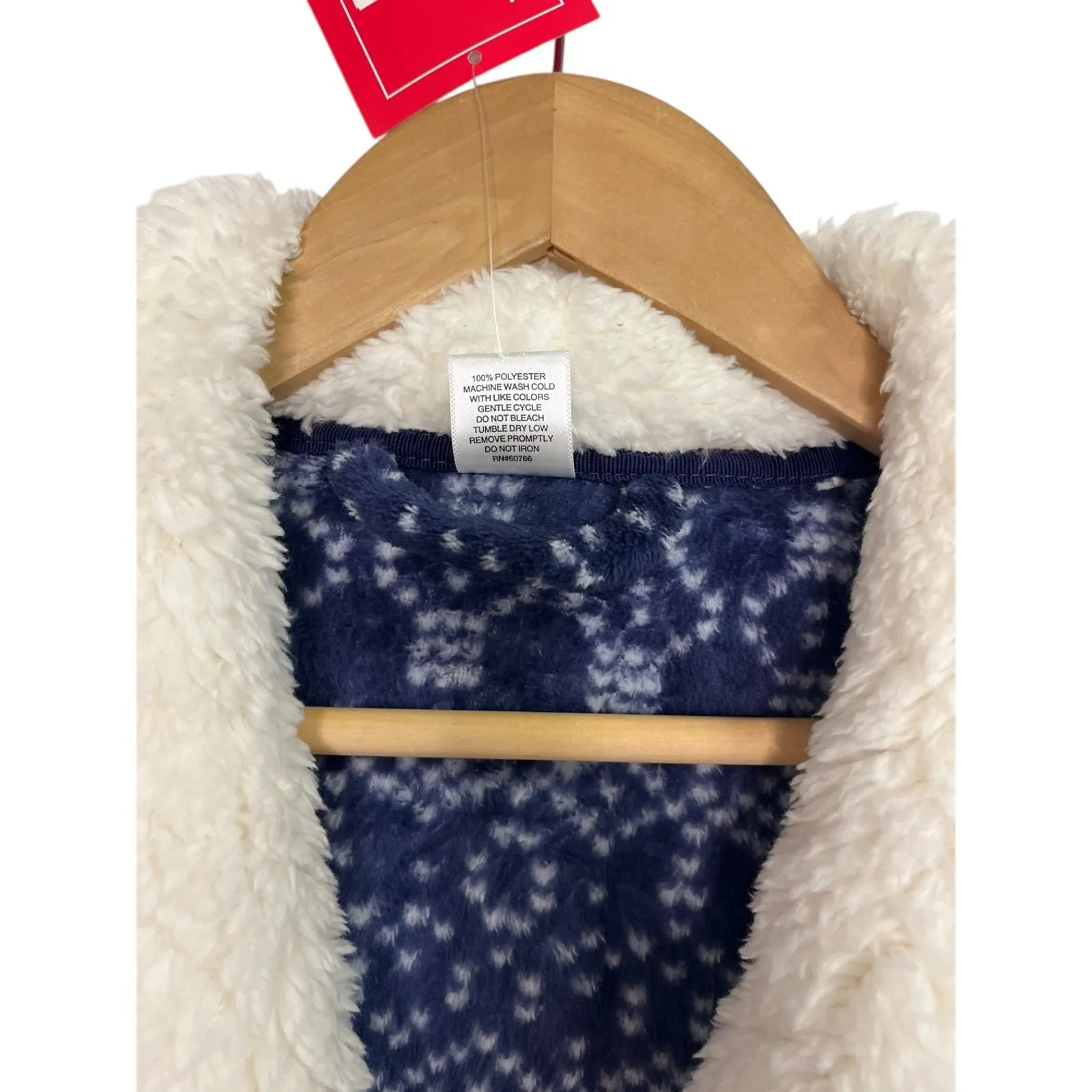 New Ulta Beauty Robe Womens S M Blue White Sherpa Belted Fleece Fair Isle Cozy - Image 4