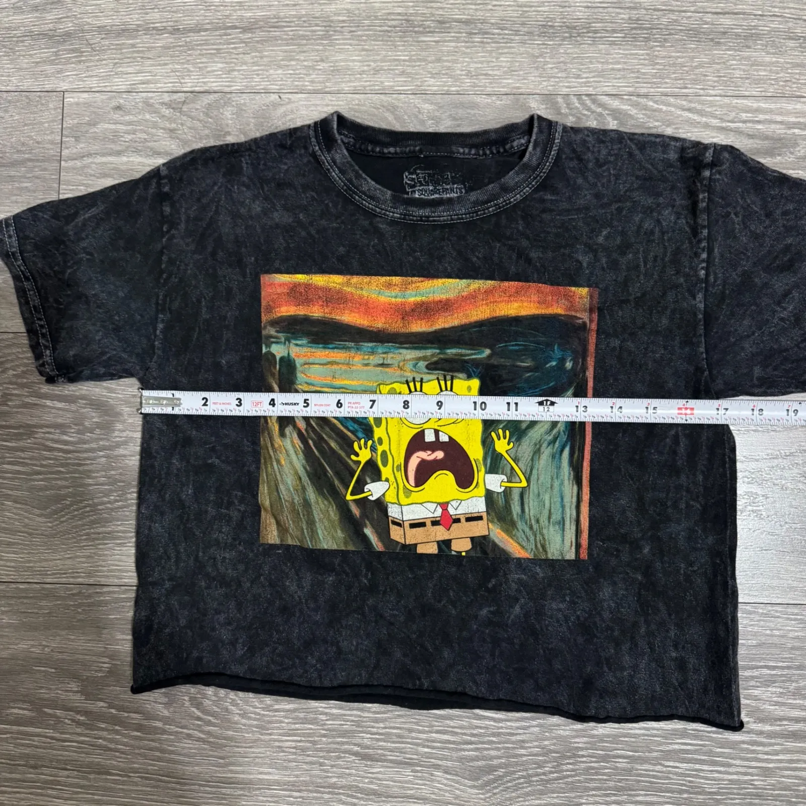 Spongebob Squarepants The Scream Art Crop Women Black T Shirt XS Graphic Tee - Image 9