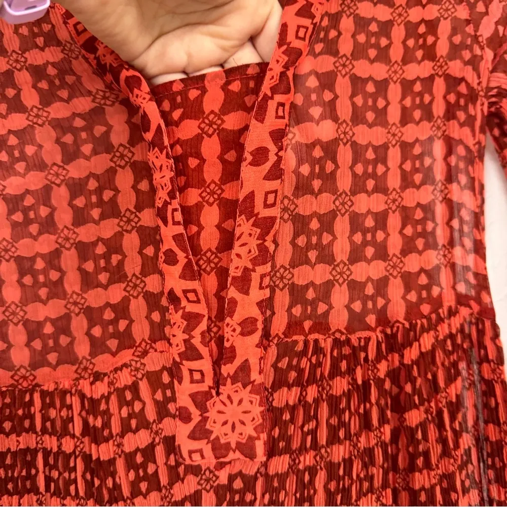 Maeve Anthropologie Red Orange Sheer Long Sleeve Babydoll Dress Womens 0 Casual - Image 7