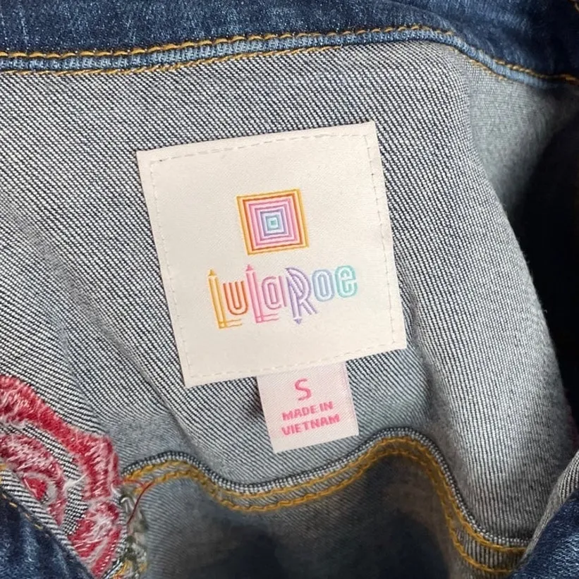 LuLaRoe Jaxon Floral Rose Embroidered Denim Jean Jacket NWT Size Small - Image 3