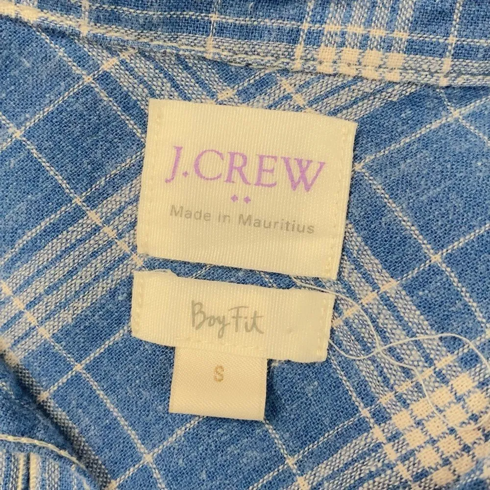 J. Crew Plaid Blue Small Boyfit Buttn Up Shirt Pullover - Image 4