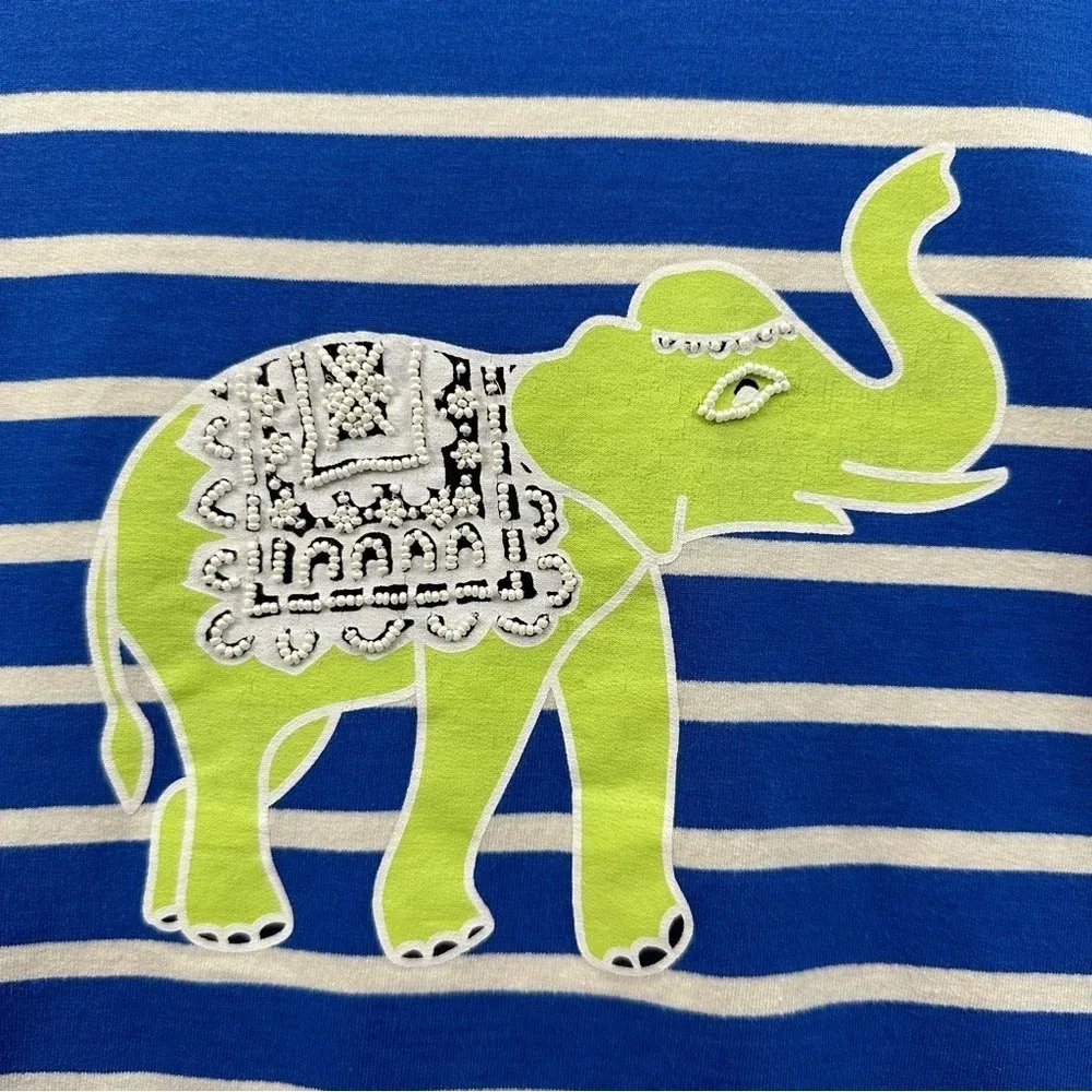 Crown &‎ Ivy Long Sleeve Top Beaded Elephant Blue White Striped Women's Large - Image 3