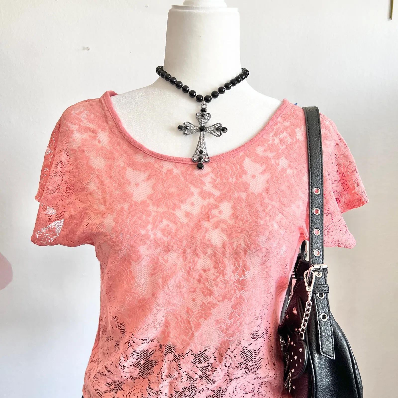 Y2K Coral Lace Top, Boho, Coquette, Romantic, Beachy, Vacation,‎ Small, Girly Orange Size M - Image 2