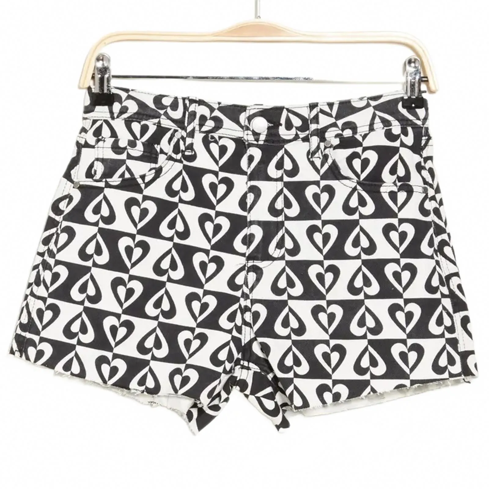 Tinseltown Print Relaxed Denim Shorts Black White Checker Heart NWT Size 3/26 - Image 9