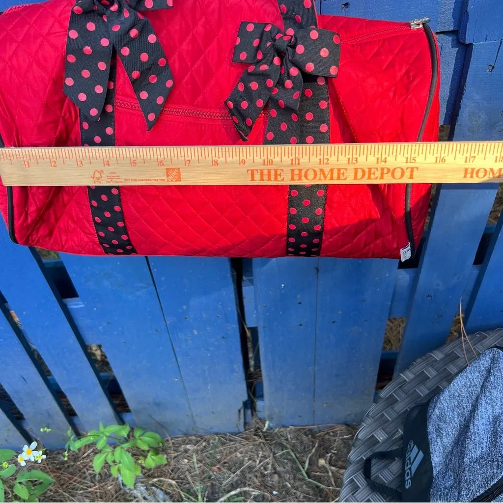 Belvah QUILTED DUFFLE BAG Polka Dot Overnight Travel Bag Georgia Bulldog Colors Red - Image 8