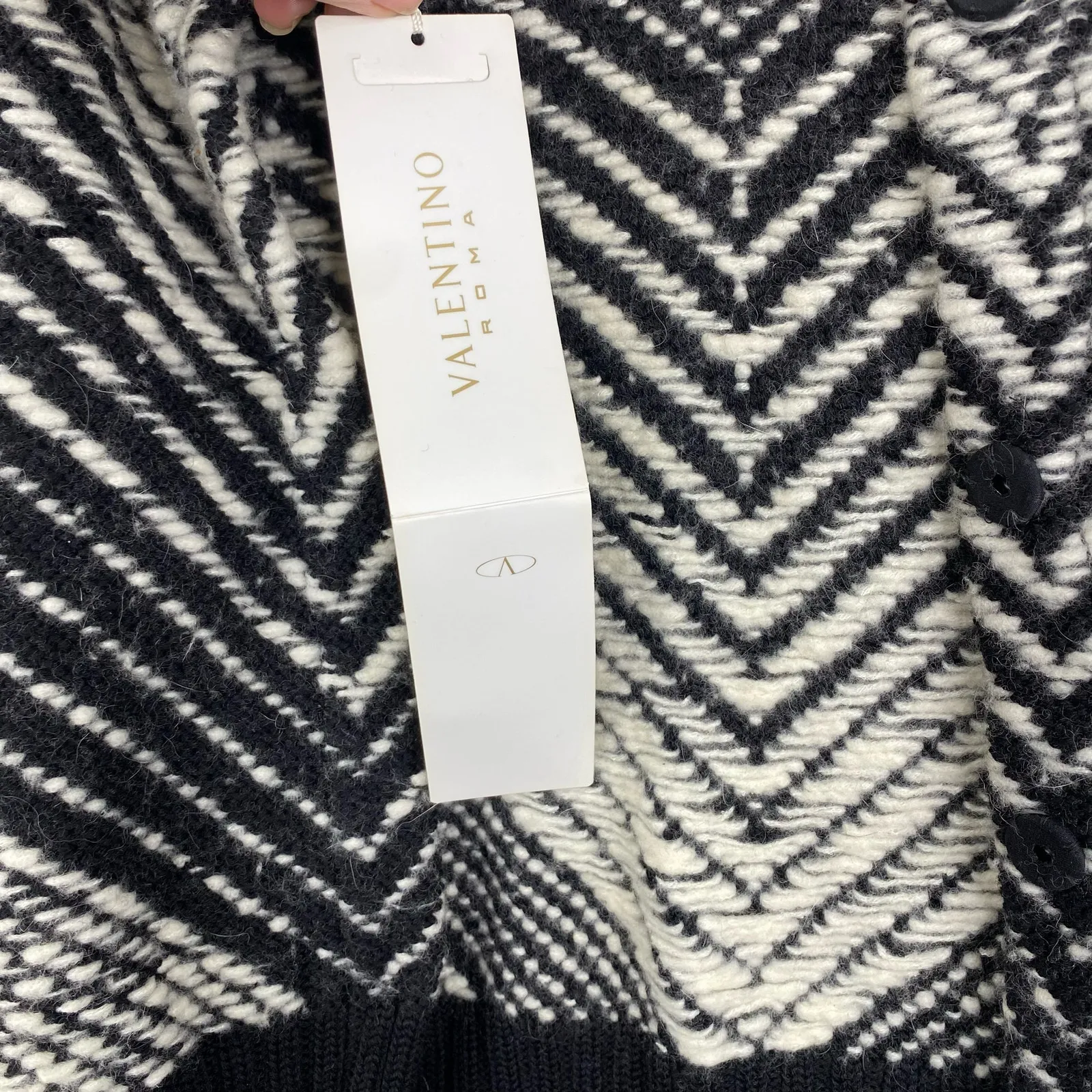 Valentino Roma NEW OLD STOCK Wool Angora Chevron Sweater Cardigan 42 10 FLAWS Black - Image 4