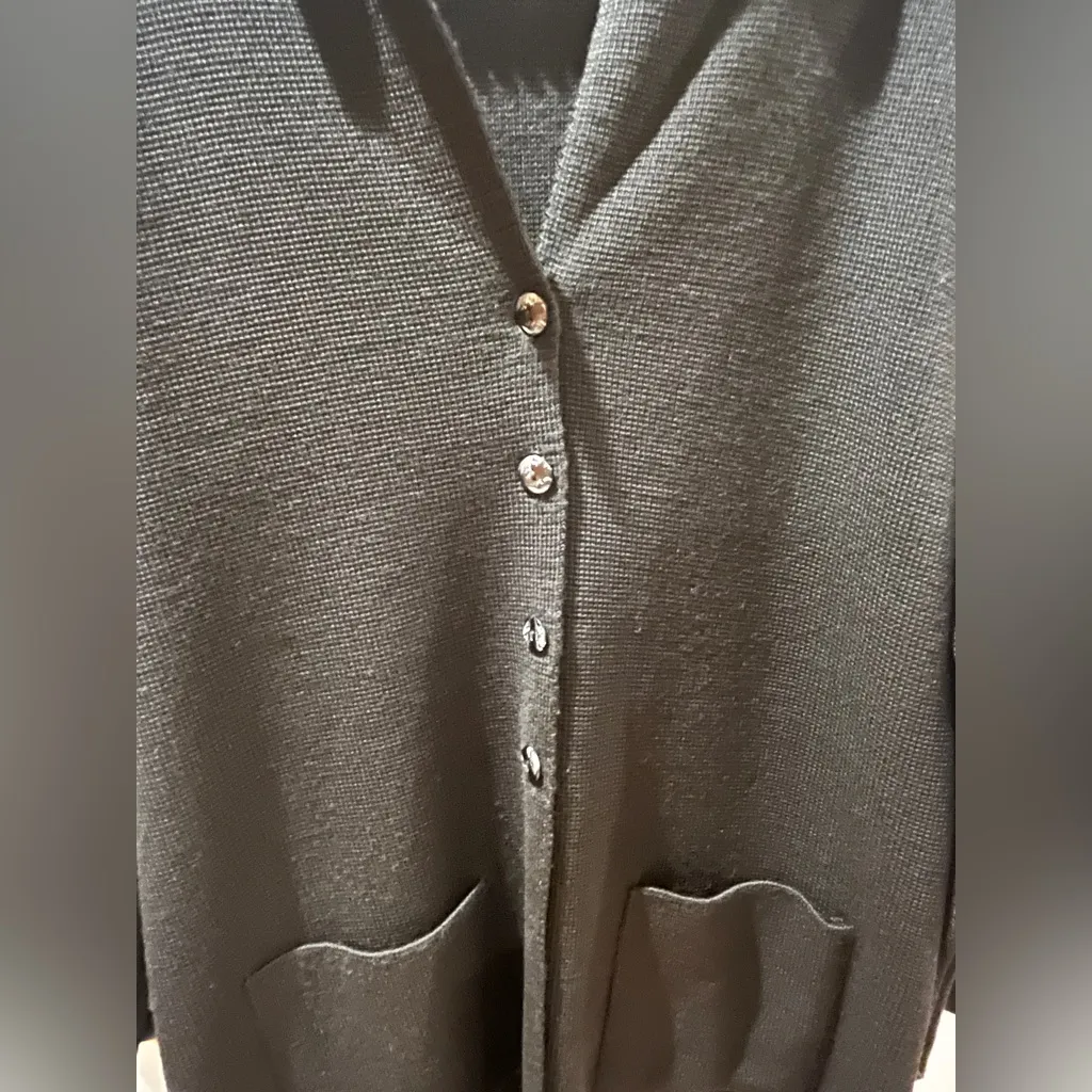 Vintage Cherry Lewis Cardigan Sweater Wool Blend Size Medium Made in England Black - Image 3