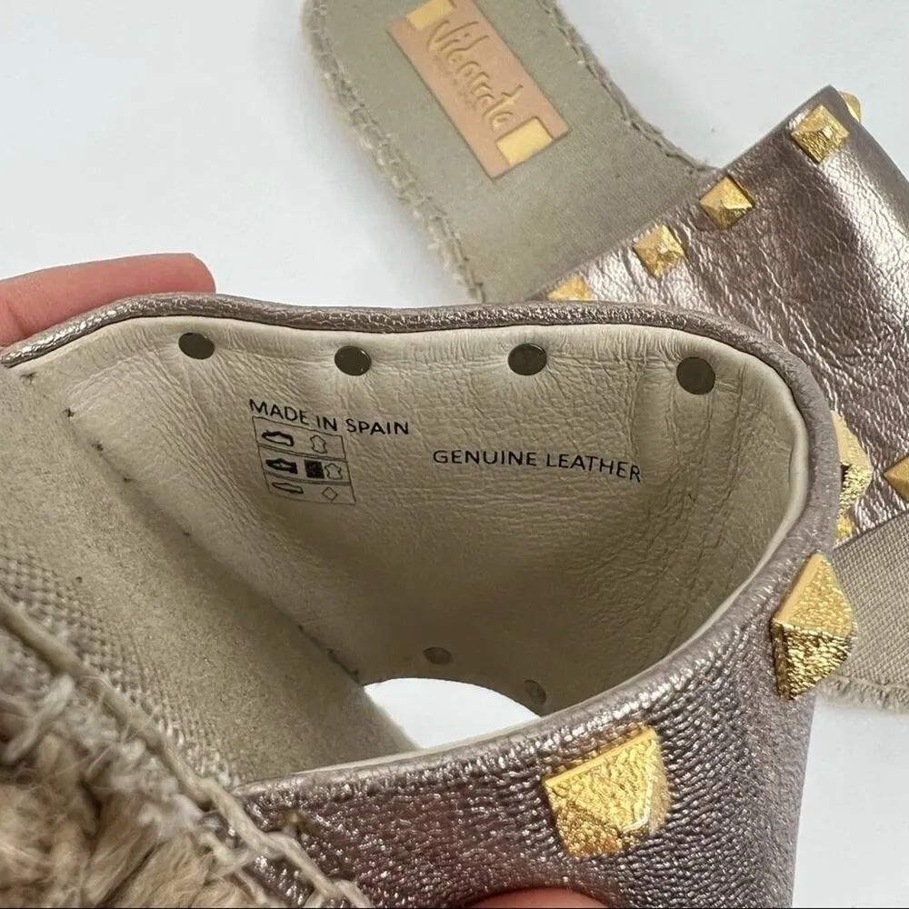 Vidorreta sandals 39 tan metallic leather slip on studded flat espadrille Size 9 - Image 8