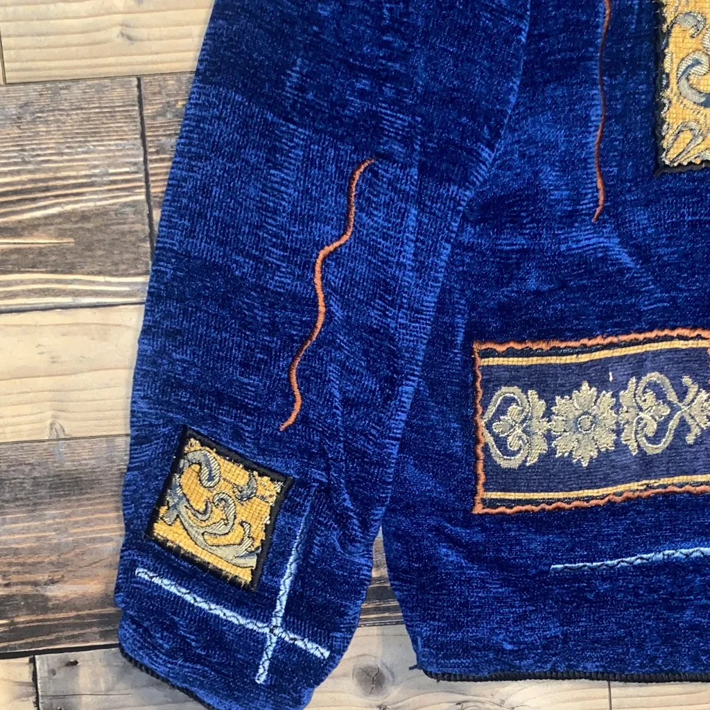 Vintage 90’s Embroidered Allure Blue Jacket with Gold and Orange Accents Size L - Image 3