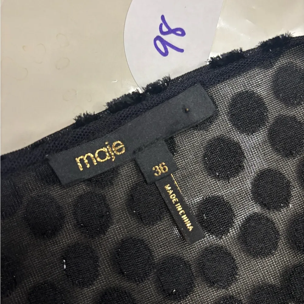 Maje Polka Dot Dress in Black Size Small EU 36 Long Balloon Sleeve Mini V Neck - Image 8