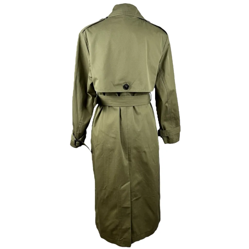 ZARA Oversized Belted Double Breasted Long Trench Coat Khaki Taupe Green XSmall - Image 10