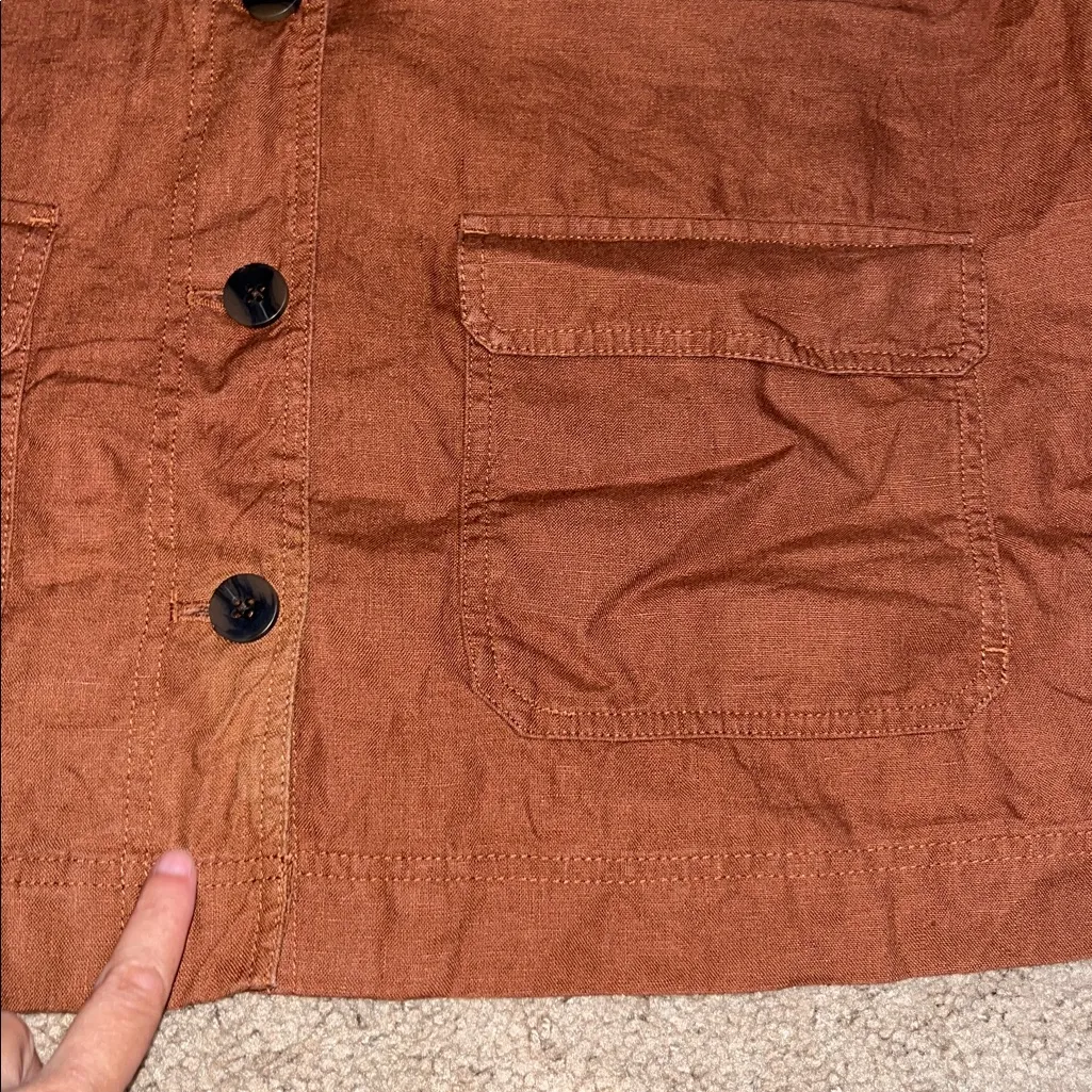 J. Jill Love Linen Longline Blazer Four Button Front Long Sleeve Auburn Brown LP Size undefined - Image 9