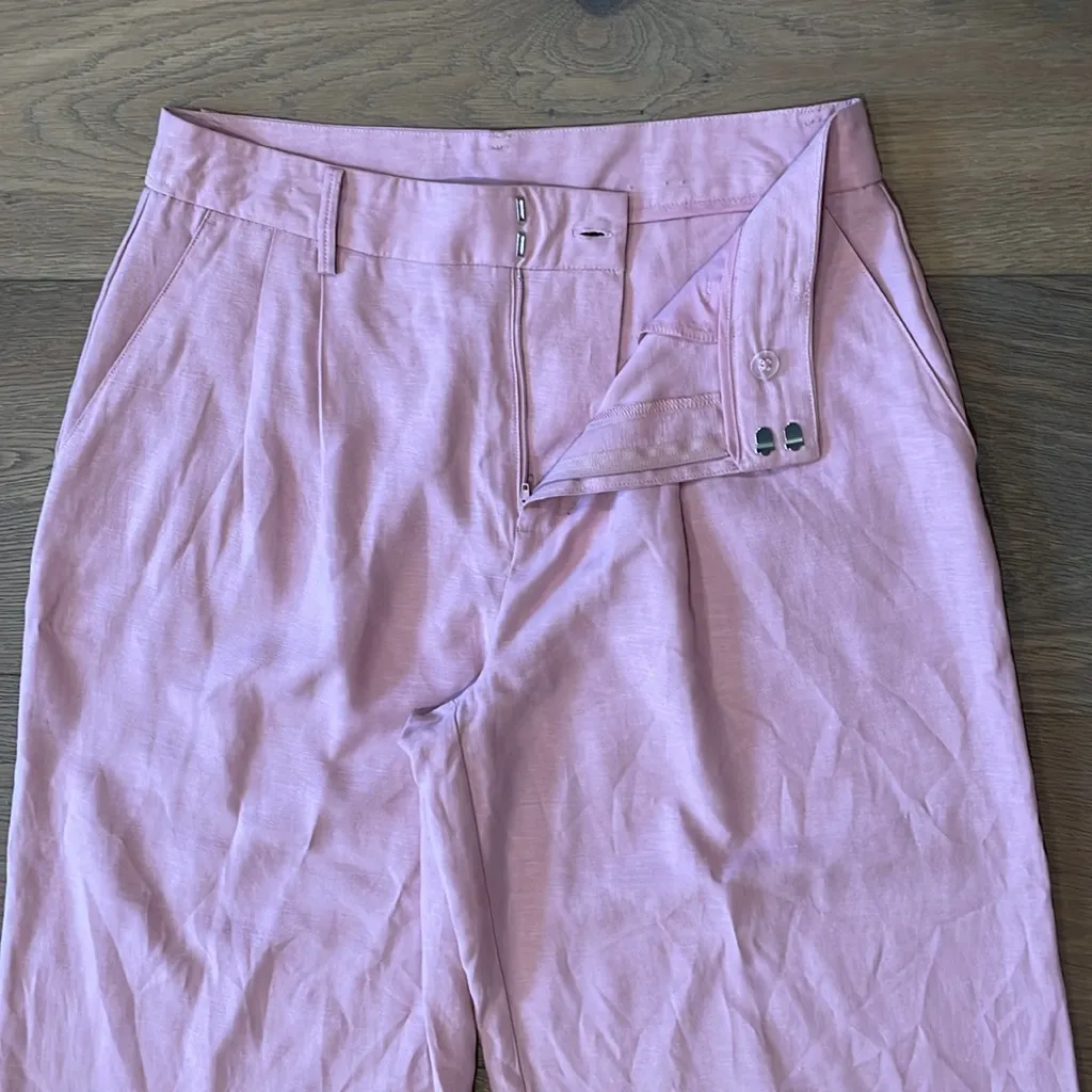 Ryegrass Wide Leg High Rise Cropped Pants Pleated Size 8 NWOT Linen Blend Pink - Image 7