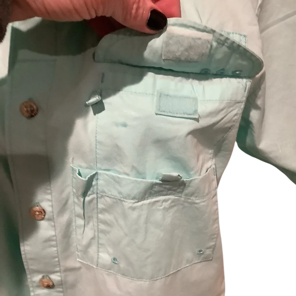 Columbia PFG Women’s Aqua Button-Up Sporting Shirt Size L. SEE MEN’s SHIRT TOO! - Image 13