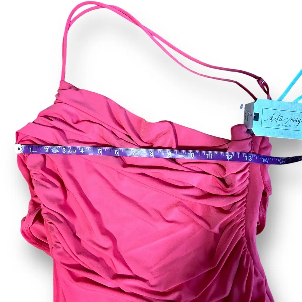 NEW Katie May Coral Winnipeg One Shoulder Ruched Knit Gown Size Large Side Slit - Image 10