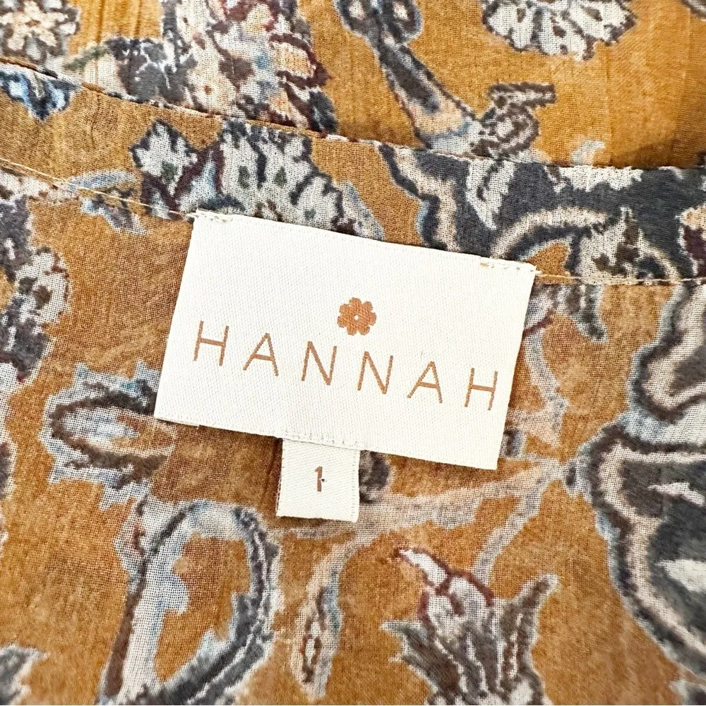 Hannah Artwear Women's Boho Sheer Floral Ruffle‎ Tie Neck Blouse Top Size 1 Brown Size M - Image 7