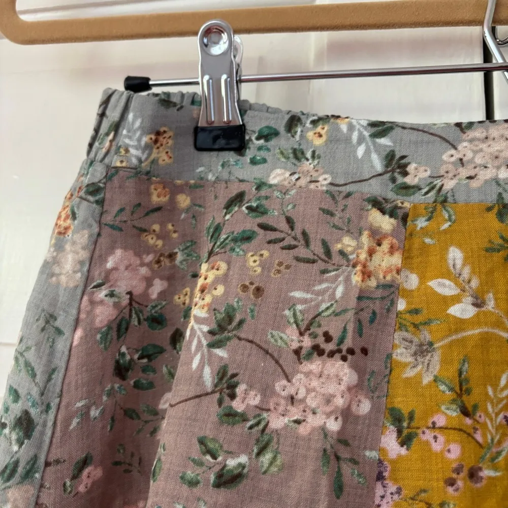 Valentina Skirt Light Blue Floral Mix Mustard Lavende Patchwork Size Medium Knee - Image 6