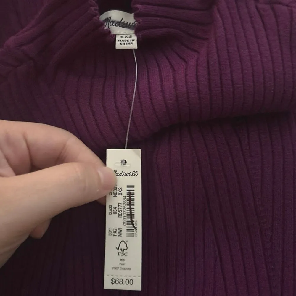 NWT Madewell Ribbed Sweater Mock Neck Tank In Purple Size XXS - Image 4