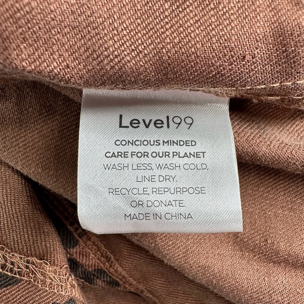 Level 99 Spiced Leopard Button Front Overall Above Knee Dress size Large Pockets Brown - Image 10