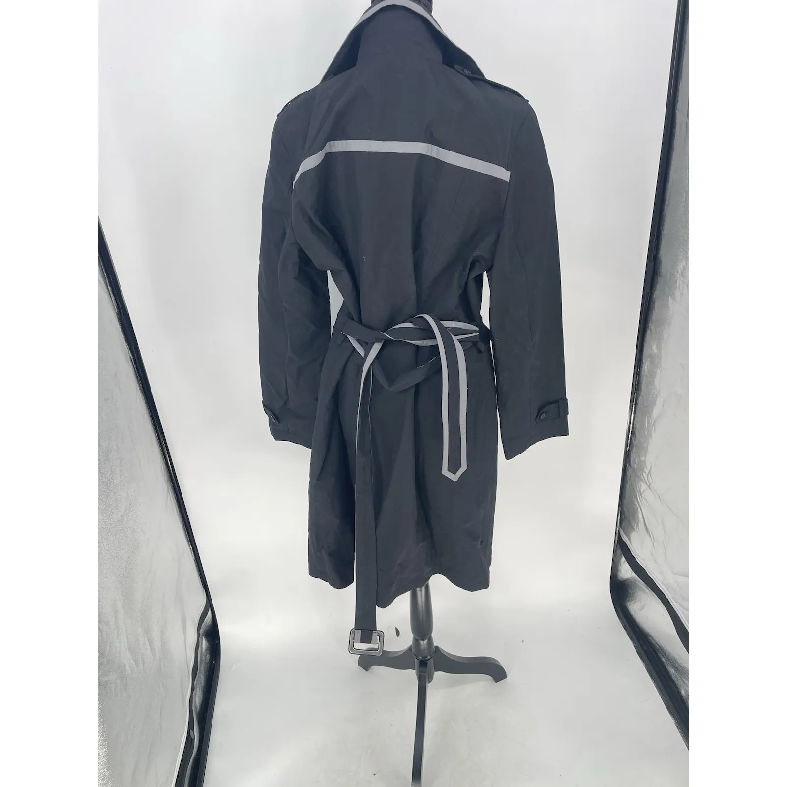 Apostrophe Womens XL Black/silver Double Breasted Trench Coat with Belt - Image 6