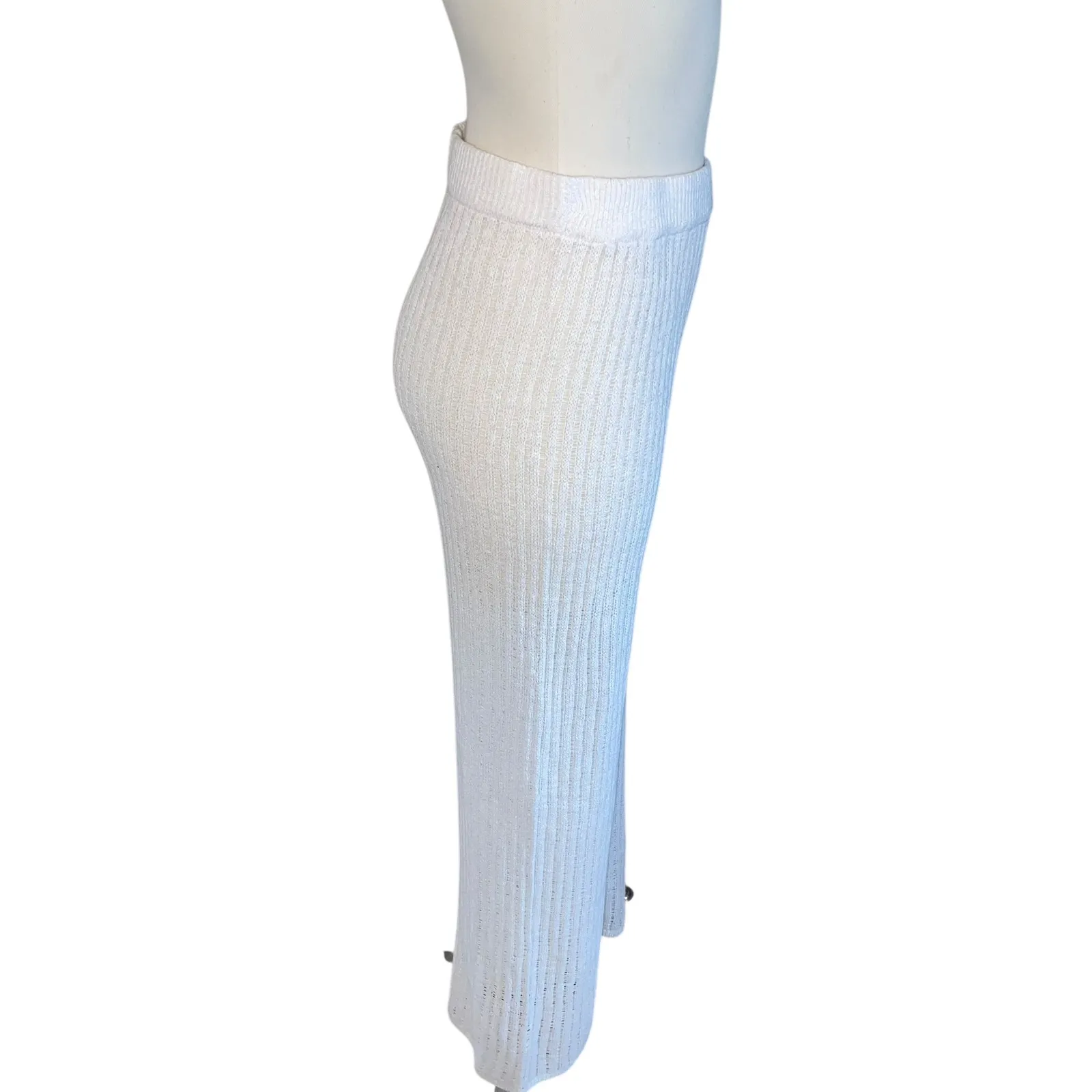 Shade & Shore White Ribbed Knit Pull-On Pants | Coastal Chic | Size M | NWT - Image 4