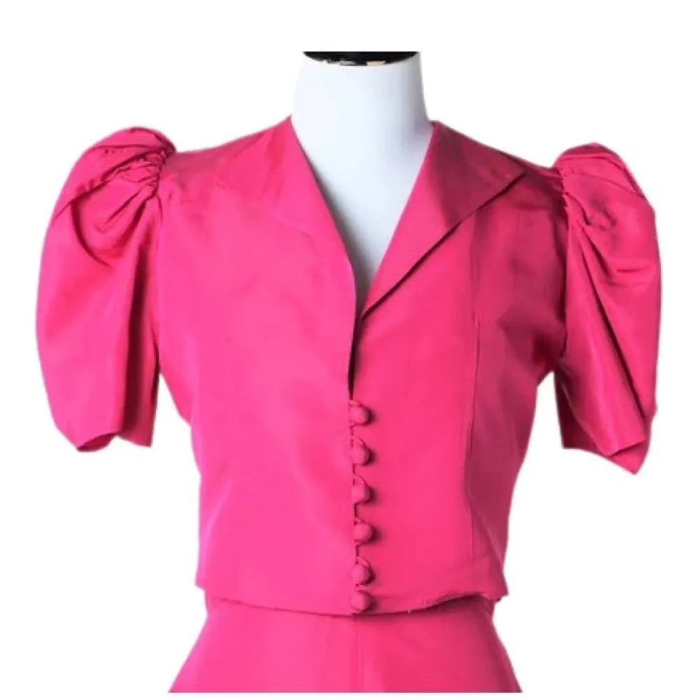 Vintage 1940s Raspberry Gown and Bolero Jacket Two Piece Set Small - Image 9