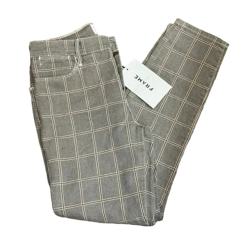 NWT FRAME Le High Skinny Cropped Jeans in Window Pane Plaid Gray size 26 W 25L - Image 7