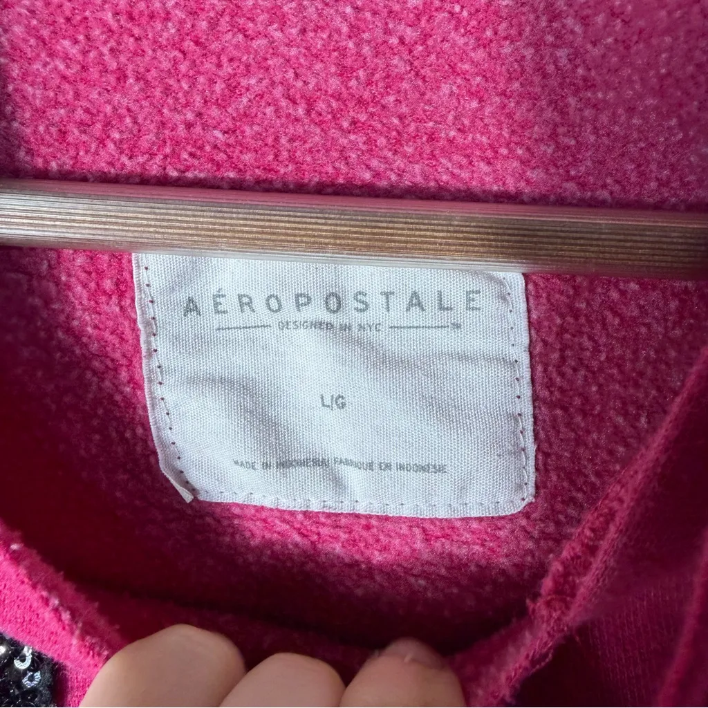 Y2K Aeropostale Pink and Black Sequin Hoodie Size Large - Image 5