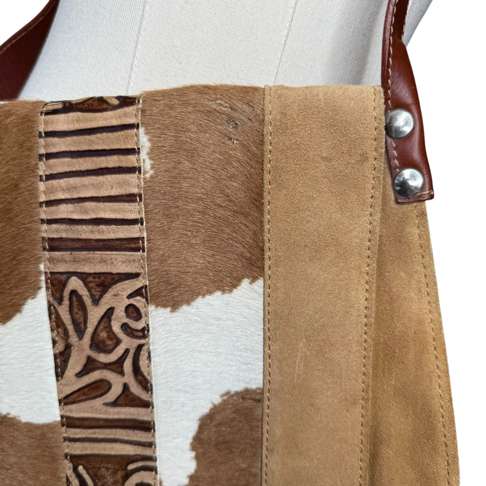 Claudia Firenze Suede Leather Crossbody Bag Purse Cowhide Tan Brown Italy - Image 8