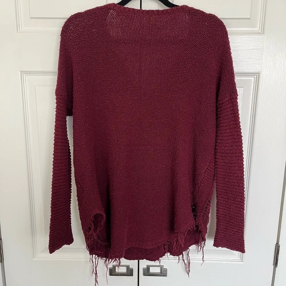 Burgundy Red Free People Distressed Hem Scoop Neck Sweater Size S - Image 5
