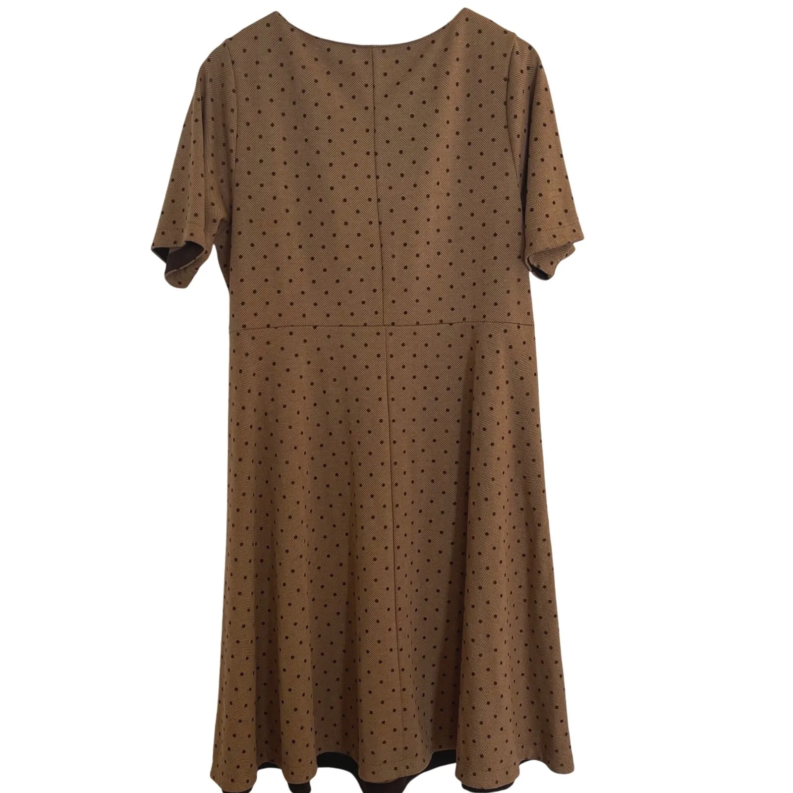 Lands' End Brown Polka Dot Career‎ Casual Fit & Flare Knit Stretch Dress 1X - Image 3