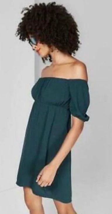 NWOT XS Green Ribbed Knit Babydoll Mini Dress New - Image 2