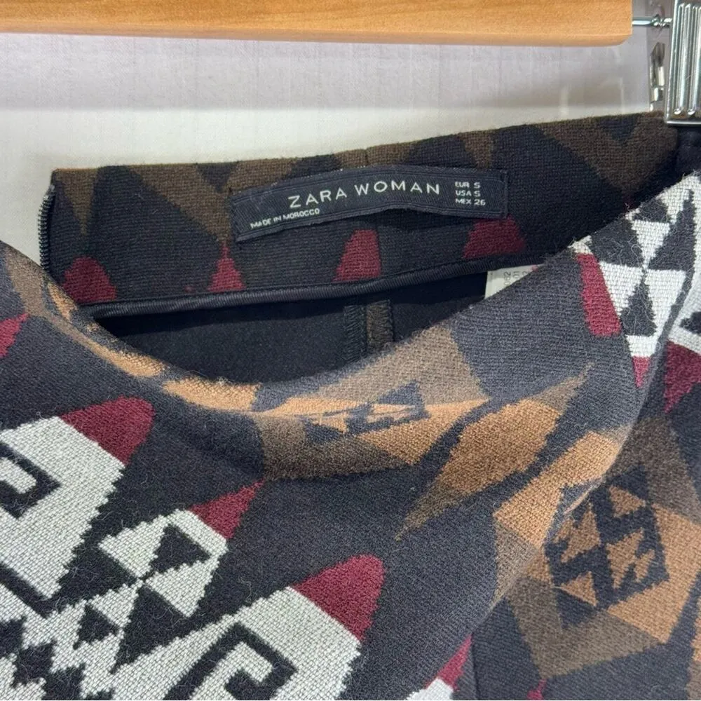 Zara Aztec Tribal Tiki Print Wrap Mini Skirt Women’s Size Small Sienna Brown - Image 5