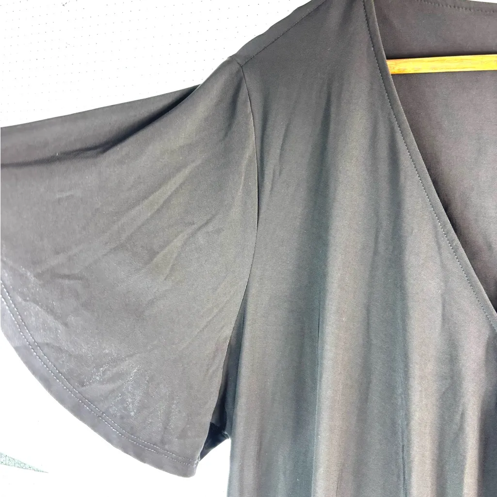 Cato 22W/24W Midi Dress V-Neck Side Swag Flutter Sleeve in Black - Funeral - Image 4