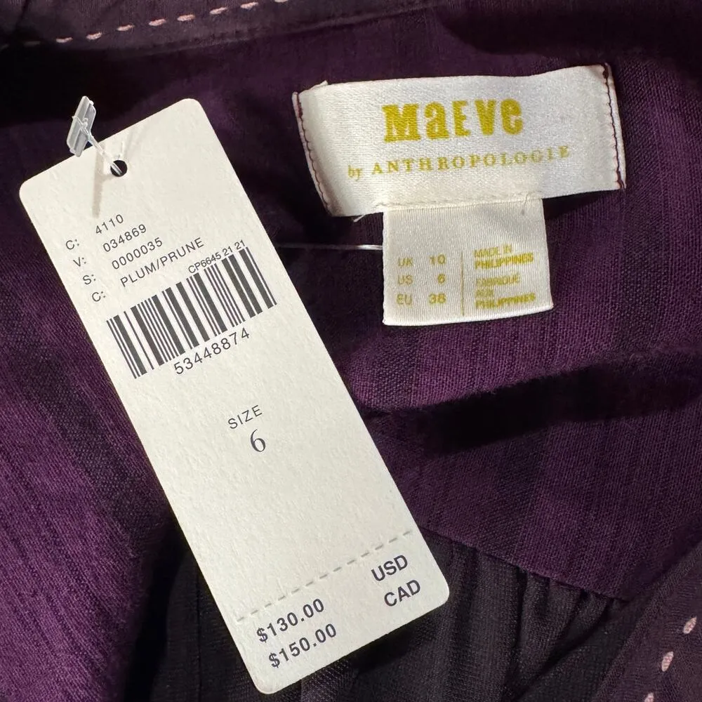 Maeve by Anthropologie SZ 6 Katrina Top Velvet Button-Up Hi-Low Hem Long Sleeves - Image 8