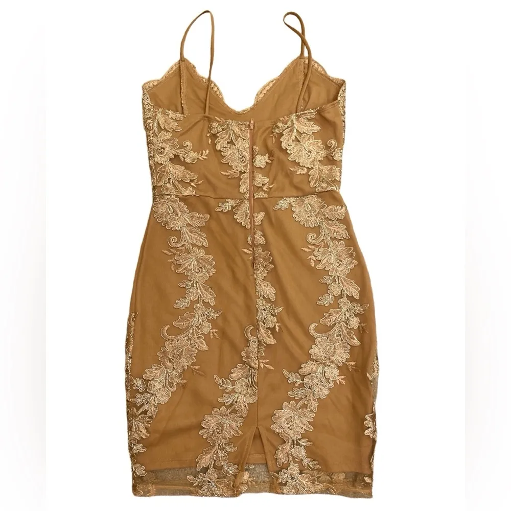 Gold & camel embroidered mini dress - Image 2
