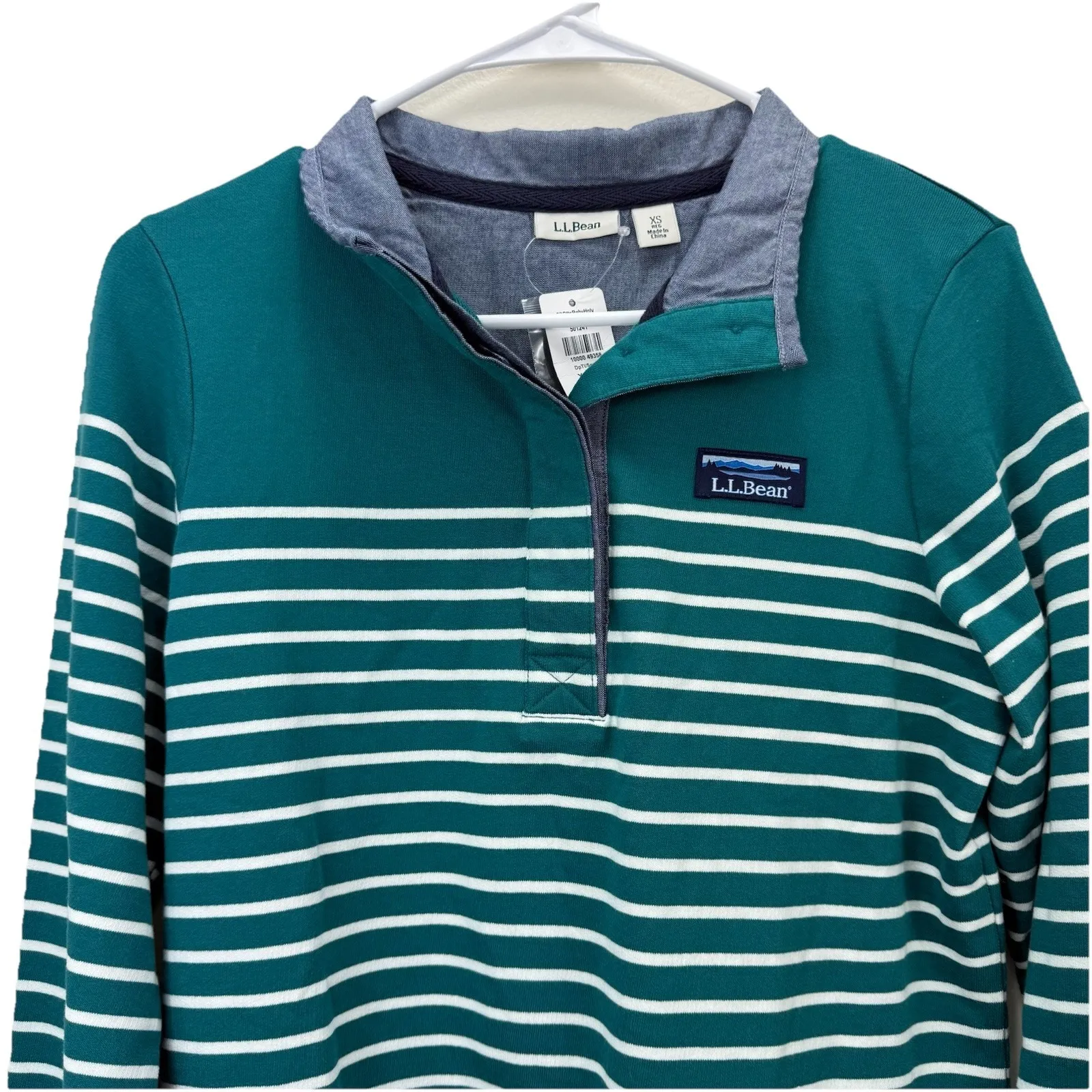 LL Bean Womens Teal Striped Long‎ Sleeve Cotton Rugby Pullover Size XS Green - Image 3