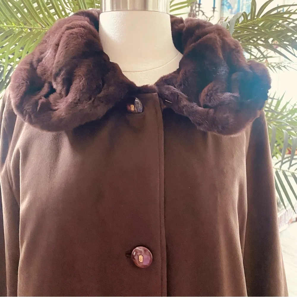 🌹HP🌹VINTAGE LUXURY REVERSIBLE FUR & SUEDE LONG COAT Brown Size L - Image 11