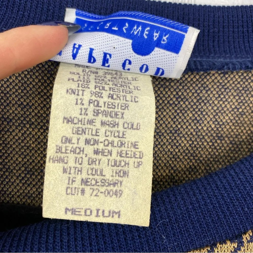 NWT Vintage Reality Check Cape Cod Blue Tan Houndstooth Knit Sweater Top Tunic M Size M - Image 5