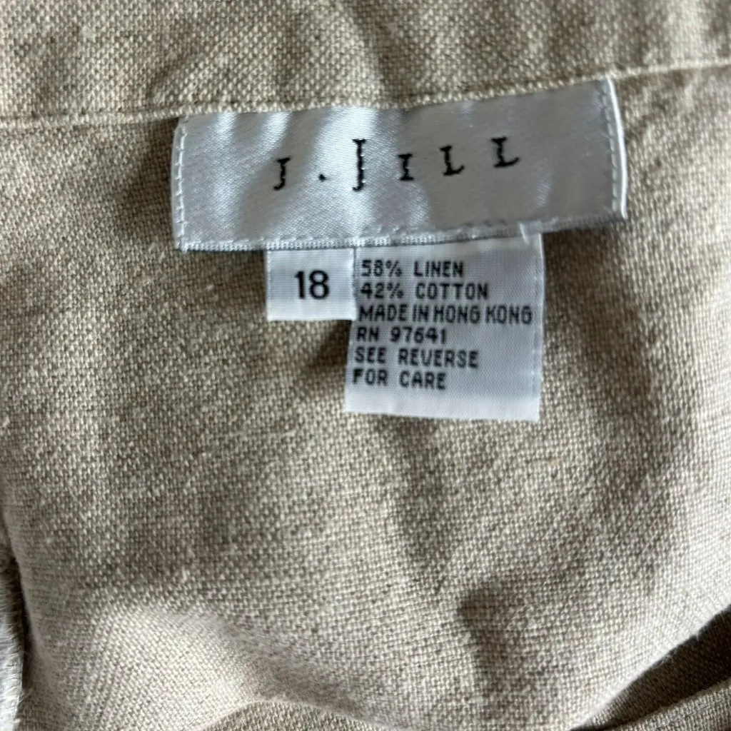 J Jill Linen Blend Full Wrap Skirt Size 18 Beige Short Unlined Pocket Button Tan - Image 4