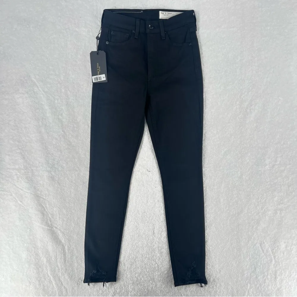 Rag & Bone High Rise Ankle Skinny Stretch Distressed Ripped Black Denim Jean‎ - Image 2