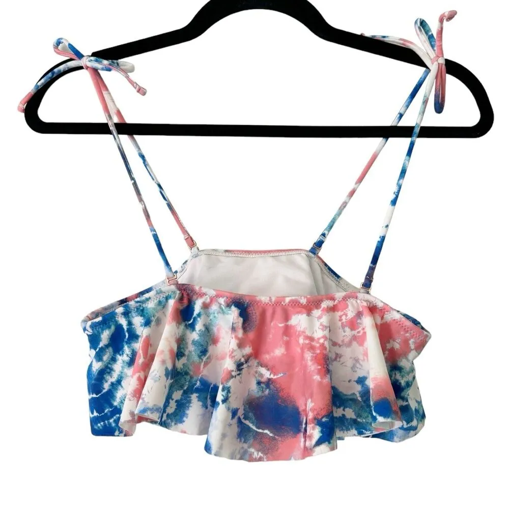 NWT Raisins Blue Pink Tie Dye Ruffle Flounce Bikini Swimsuit Top Juniors Small - Image 4