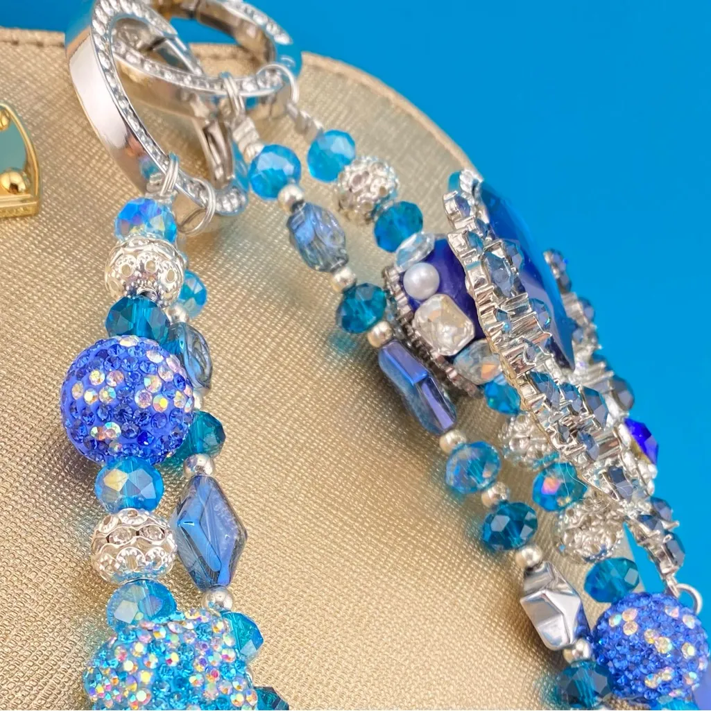 💙Luxury Bag/Phone Chain Charm/Keychain Sparkly Rhinestone Brooch & Crystal Beads - Image 3