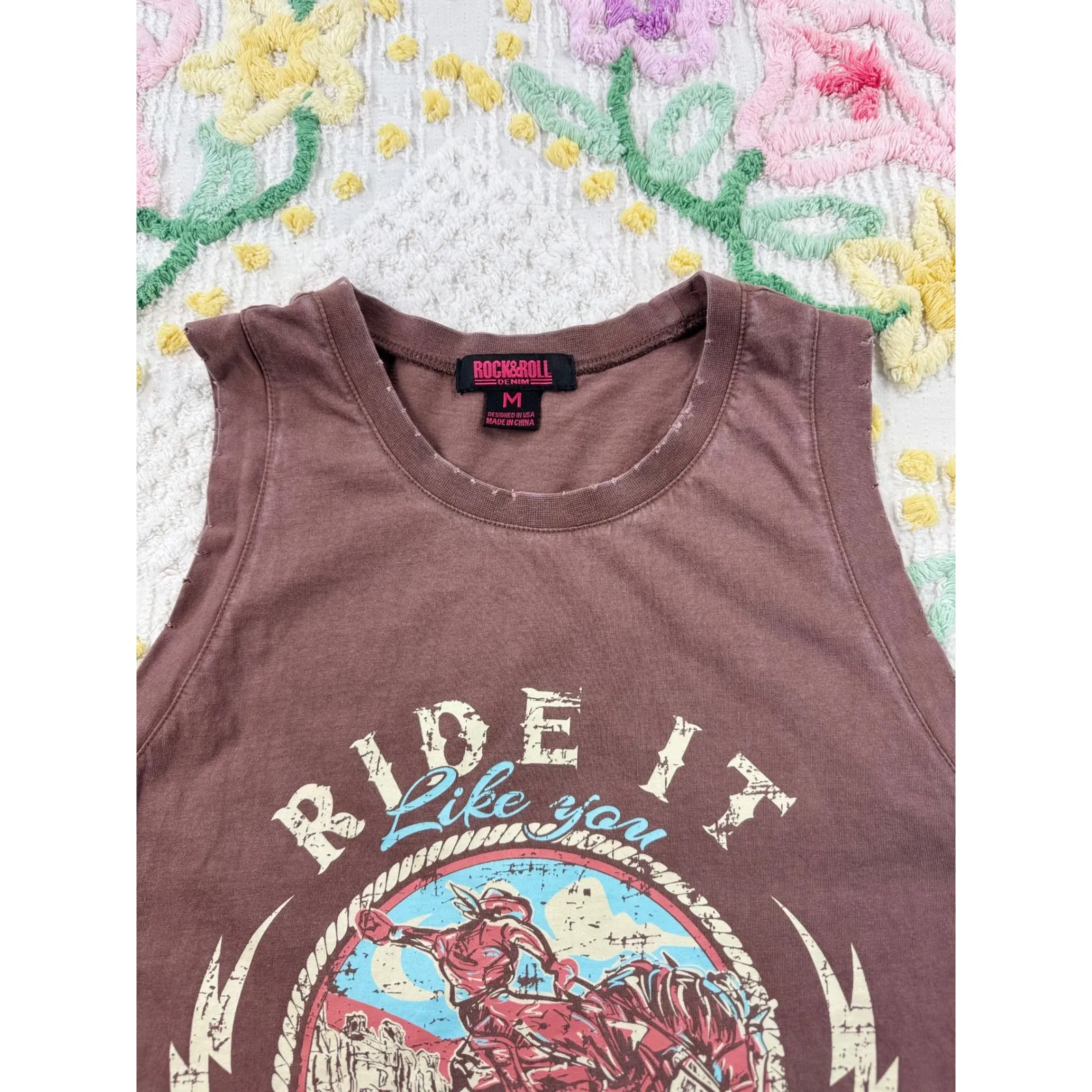 Rock & Roll Denim Ride It Like You Stole It Graphic‎ Tank Top - Image 6